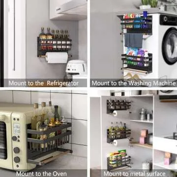 Sleclean Magnetic Spice Rack Organizer for Refrigerator, 2 Pack, Magnetic Paper Towel Holder, Kitchen Magnetic Shelf,11.8"x4.5"x6.3",Black