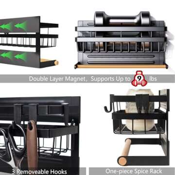 Sleclean Magnetic Spice Rack Organizer for Refrigerator, 2 Pack, Magnetic Paper Towel Holder, Kitchen Magnetic Shelf,11.8"x4.5"x6.3",Black