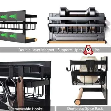 Sleclean Magnetic Spice Rack Organizer for Refrigerator, 2 Pack, Magnetic Paper Towel Holder, Kitchen Magnetic Shelf,11.8"x4.5"x6.3",Black