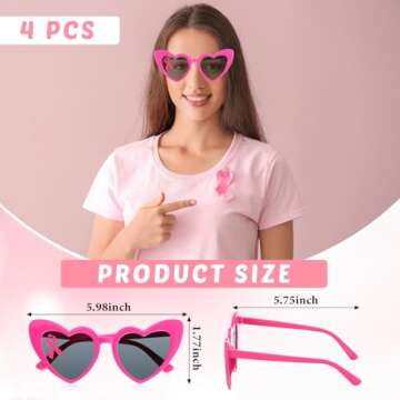 Konohan 4 Pack Pink Ribbon Sunglasses for Women Pink Heart Sunglasses Love Heart Shaped Glasses Brea...