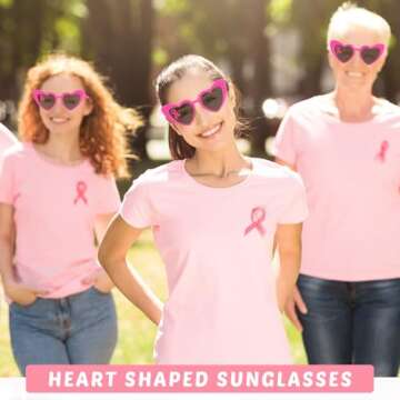 Konohan 4 Pack Pink Ribbon Sunglasses for Women Pink Heart Sunglasses Love Heart Shaped Glasses Breast Cancer Awareness Accessories