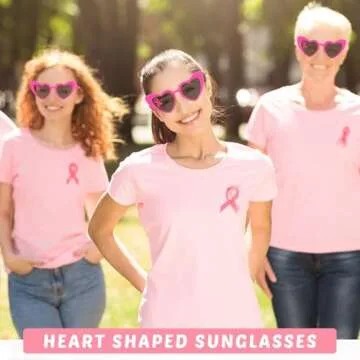 Konohan 4 Pack Pink Ribbon Sunglasses for Women Pink Heart Sunglasses Love Heart Shaped Glasses Breast Cancer Awareness Accessories
