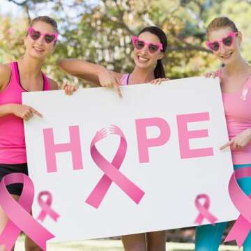 Konohan 4 Pack Pink Ribbon Sunglasses for Women Pink Heart Sunglasses Love Heart Shaped Glasses Breast Cancer Awareness Accessories