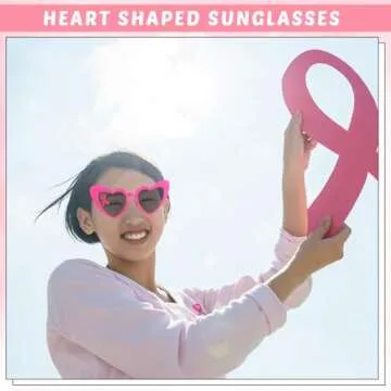 Konohan 4 Pack Pink Ribbon Sunglasses for Women Pink Heart Sunglasses Love Heart Shaped Glasses Breast Cancer Awareness Accessories