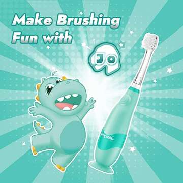 Papablic Toddler Sonic Electric Kids Toothbrush for Ages 1-3 Years, Baby Electric Toothbrush with Cute Dino Cover and Smart LED Timer, 2 Brush Heads (Jo)