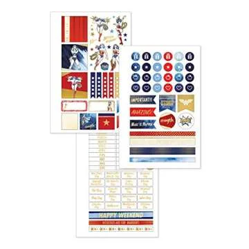 Paper House Productions DC Comics Wonder Woman 12 Month Undated 7.5" Planner with Month and Event Flag Stickers - Logo on Red