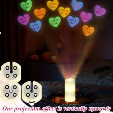 Flameless Candles Valentines Day Decorations Romantic Candles Candy Heart Love Projector Lights Colorful Heart LED Candle Battery Operated Night Light with Remote and Timer Indoor Bedroom Decor