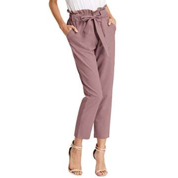 GRACE KARIN Women's Pants Trouser Slim Casual Cropped Paper Bag Waist Pants Puce M
