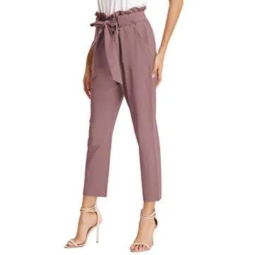 GRACE KARIN Women's Pants Trouser Slim Casual Cropped Paper Bag Waist Pants Puce M
