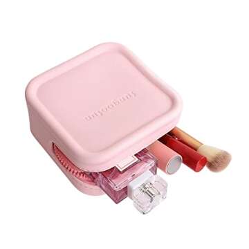 Pink Makeup Bag - Eva Waterproof Cosmetic Bag for Women, Square Toiletry Bag Travel Organizer for Girls, Mini Small Make Up Bag Cosmetic Zipper Pouch, Lipstick Makeup Case Organizer