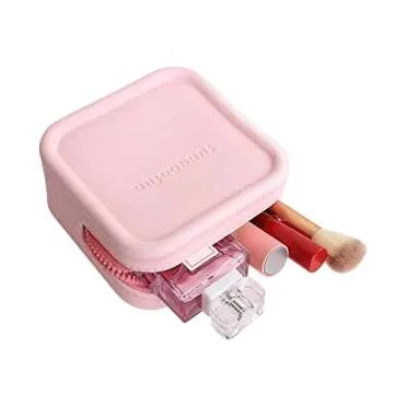 Pink Makeup Bag - Eva Waterproof Cosmetic Bag for Women, Square Toiletry Bag Travel Organizer for Girls, Mini Small Make Up Bag Cosmetic Zipper Pouch, Lipstick Makeup Case Organizer