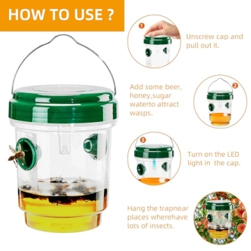 Wasp Traps Outdoor Hanging, Solar Bee Trap for Outside, Hornet Traps, Bee Wasp Catcher Outside Garde...