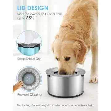 Heouvo 1Gallon Large Dog Water Bowl No Spill,【Anti Digging Lid & Rubber Bottom】 Spill Proof Dog ...