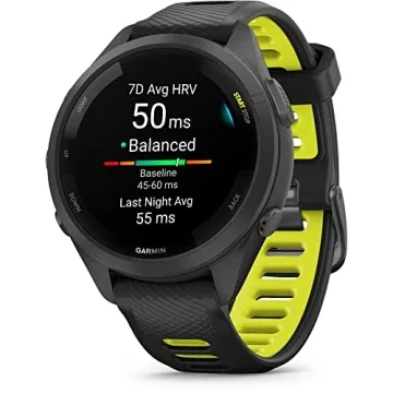 Garmin Forerunner 265S Running Smartwatch with AMOLED Display, Black and Amp Yellow, 42 mm