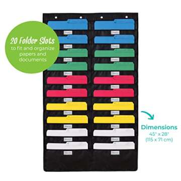 WallDeca Hanging File Organizer, Over The Door Wall Folder Organizer, Storage Pocket Chart for Class...