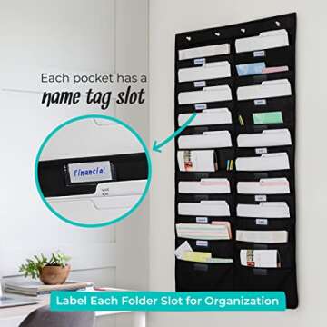 WallDeca Hanging File Organizer, Over The Door Wall Folder Organizer, Storage Pocket Chart for Classroom Organization, Wall File Holder, Hanging Wall File Organizer for Office (20 Pockets and Nametag)