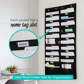 WallDeca Hanging File Organizer, Over The Door Wall Folder Organizer, Storage Pocket Chart for Classroom Organization, Wall File Holder, Hanging Wall File Organizer for Office (20 Pockets and Nametag)