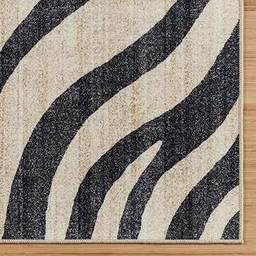 Gertmenian Indoor Boho Area Rug - 5x7 Standard, Non Slip, Super Strong, Ideal for High Traffic Areas in Bedroom, Living Room, Kitchen - Zebra, Black/White, 28534