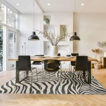 Gertmenian Indoor Boho Area Rug - 5x7 Standard, Non Slip, Super Strong, Ideal for High Traffic Areas in Bedroom, Living Room, Kitchen - Zebra, Black/White, 28534