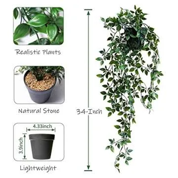 CADNLY Artificial Hanging Plants Hanging Greenery – Potted Plant Faux Small Fake Plants for Shelf – Artificial Plants Home Decor