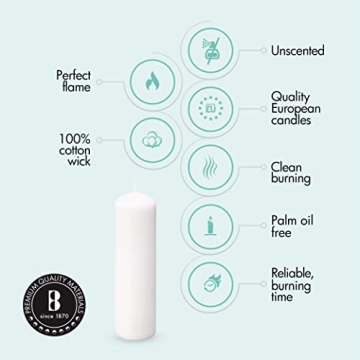BOLSIUS 6 White Pillar Candles - Premium Quality, Dripless