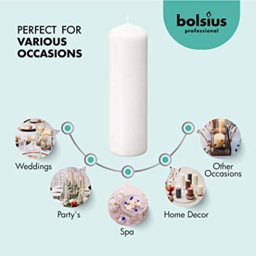 BOLSIUS 6 White Pillar Candles - Premium Quality, Dripless