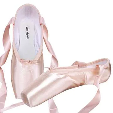 WENDYWU Professional Ballet Pointe Shoes for Kids Girl and Ladies Pink PU Soled Ballet Pointe Dance Shoes with Toe Pads (Pink,9)