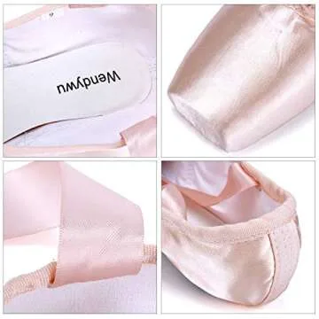 WENDYWU Professional Ballet Pointe Shoes for Kids Girl and Ladies Pink PU Soled Ballet Pointe Dance Shoes with Toe Pads (Pink,9)