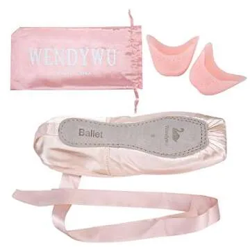 WENDYWU Professional Ballet Pointe Shoes for Kids Girl and Ladies Pink PU Soled Ballet Pointe Dance Shoes with Toe Pads (Pink,9)
