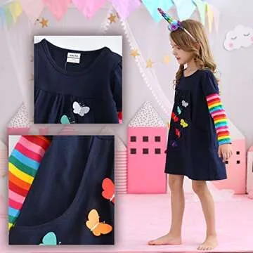 VIKITA Little Girls Dresses Winter Girl Clothes Long Sleeve Navy Dress Xmas Gift for Kids 2-8 Years LH5805, 6T
