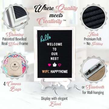 Rustic Felt Letter Board Ultimate Bundle Farmhouse Vintage White Wood Frame and Stand by Felt Creati...