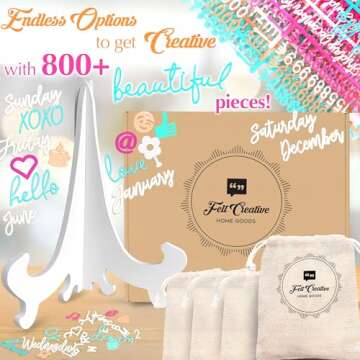 Rustic Felt Letter Board Ultimate Bundle Farmhouse Vintage White Wood Frame and Stand by Felt Creative Home Goods Changeable Message Memo Board 800+ Letter Set (Black, 12x16)