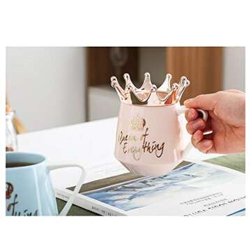 BLOSDREAM Pink Mug Cup Pink Coffee Mugs for Coffee Tea Ceramic Coffee or Tea Mugs Birthday Gifts for Women Funny Birthday Gift Ideas for Her,Friends(Pink)