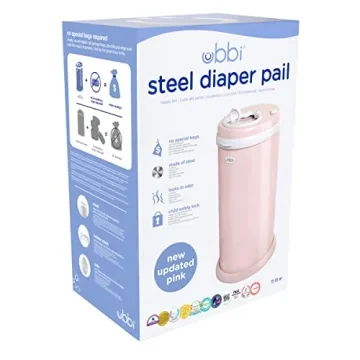 Ubbi Steel Diaper Pail, Odor Locking, No Special Bag Required, Award-Winning, Registry Must-Have, Blush Pink