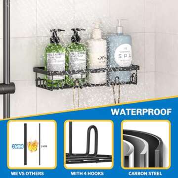 DTUQYX Shower Caddy 9 Pack,Adhesive Organizer for Bathroom Decor Accessories & Kitchen Storage,No Drilling,Large Capacity,Rustproof Stainless Steel Organizer,Home Decor Shelves (black)