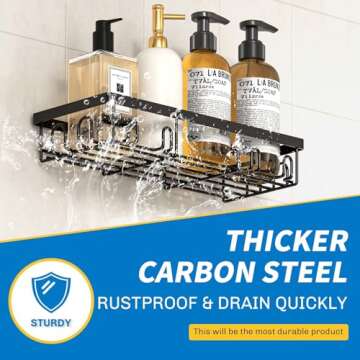 DTUQYX Shower Caddy 9 Pack,Adhesive Organizer for Bathroom Decor Accessories & Kitchen Storage,No Drilling,Large Capacity,Rustproof Stainless Steel Organizer,Home Decor Shelves (black)