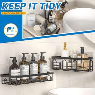 DTUQYX Shower Caddy 9 Pack,Adhesive Organizer for Bathroom Decor Accessories & Kitchen Storage,No Drilling,Large Capacity,Rustproof Stainless Steel Organizer,Home Decor Shelves (black)