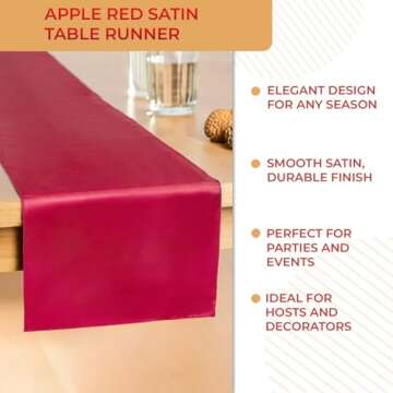 CV Linens Elegant Apple Red Satin Table Runner, 14 x 108 & Luxurious Table Accessory, Perfect for Events & Special Occasions