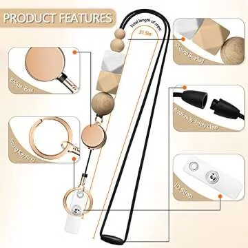 Retractable Lanyards for ID Badges and Keys, Cute Breakaway Teacher Lanyard with Badge Holders and Reels, Silicone Beaded Lanyard for Women, Nurses, Office with 2 Waterproof Card Holders