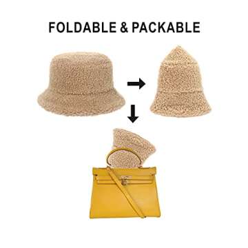 Rulala Fancy Women's Faux Fur Bucket Hat Teddy Style Cloche Hat Winter Furry Warm Fisherman Cap(Khaki)