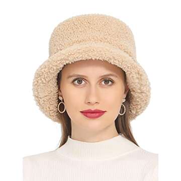 Rulala Fancy Women's Faux Fur Bucket Hat Teddy Style Cloche Hat Winter Furry Warm Fisherman Cap(Khaki)