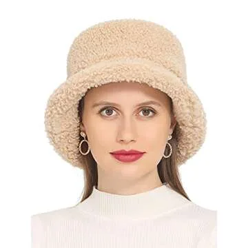 Rulala Fancy Women's Faux Fur Bucket Hat Teddy Style Cloche Hat Winter Furry Warm Fisherman Cap(Khaki)