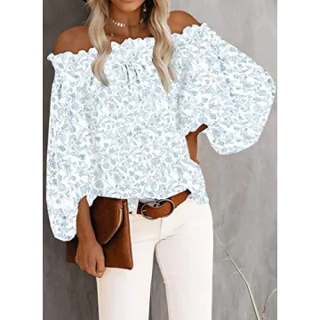 BLENCOT Floral Off The Shoulder Tops for Women Summer