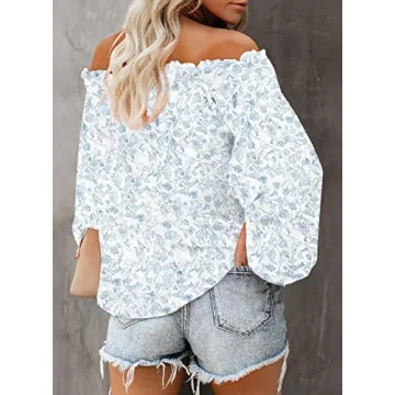 BLENCOT Floral Off The Shoulder Tops for Women Summer
