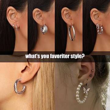 42 Pairs Silver Hoop Earrings Set for Women - Versatile & Fashionable