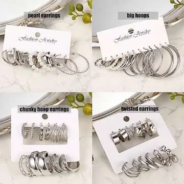 42 Pairs Silver Hoop Earrings Set for Women - Versatile & Fashionable
