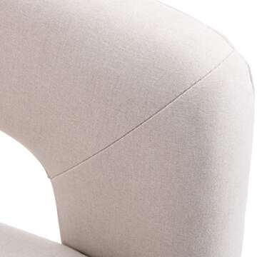 Modern Dining Chair Set of 4, Linen Upholstered Barrel Kitchen Chair, Round Dining Chairs with Wooden Legs, Assembled Accent Armchairs for Dining Room/Living Room/Bedroom/Side, Ivory