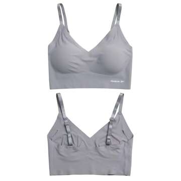 Reebok Women's Everyday Bras - 2 Pack Soft Stretch Performance Longline Bonded Cami Bralette - Seaml...