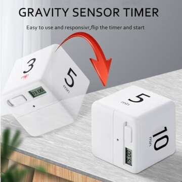 DQDEDIAN Cube Timer, Kitchen Timer with Gravity Sensor Flip Timer Cube Countdown Timer, 1-3-5-10 Min...