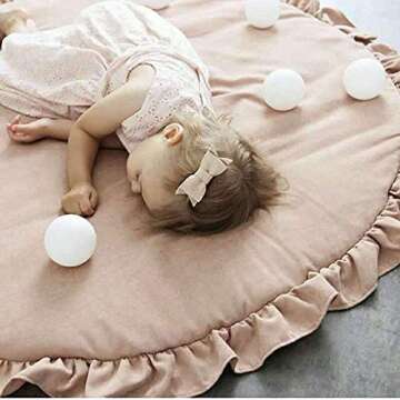 ABREEZE Baby Cotton Play Mat Soft Crawling Mat Pink Detachable Washable Game Blanket Floor Playmats Kids Infant Child Activity Round Rug Home Room Decor
